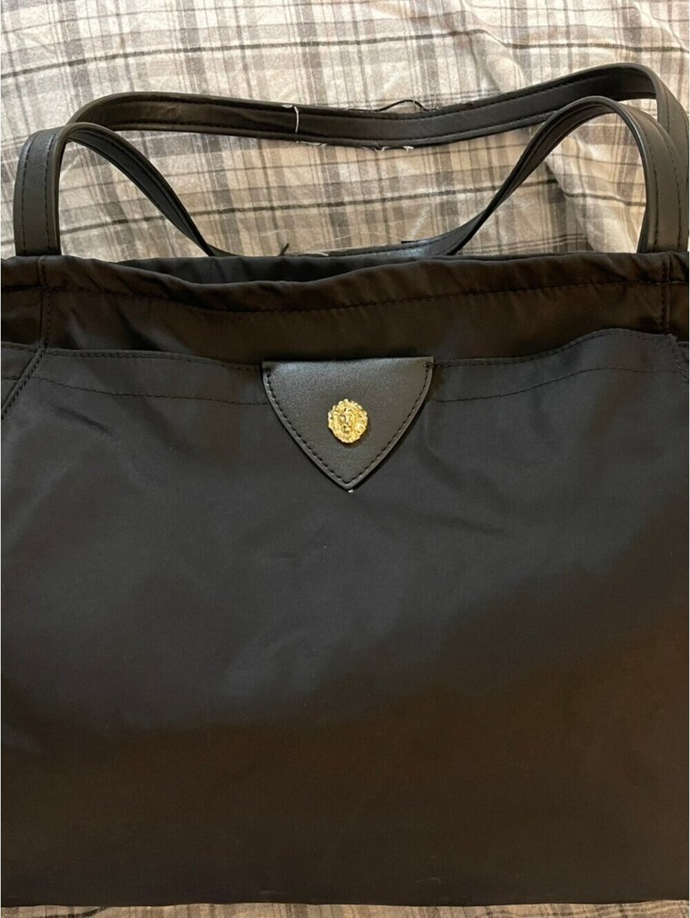 Anne Klein Aly Large Black Nylon Drawstring Tote Bag